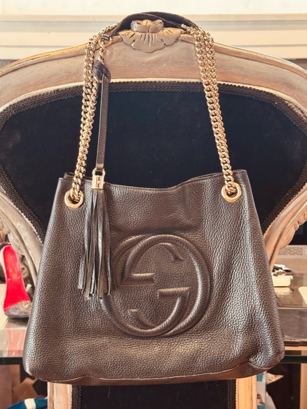 Gucci Soho Medium Black Double Leather chain shoulder bag- Pre-owned